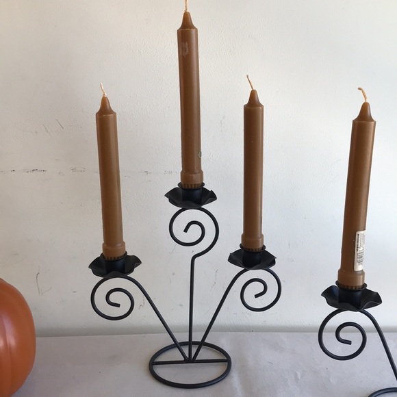 Set of 2 candelabras 6 candles Black wrought iron holder Harvest gold wax candle - Picture 5 of 8